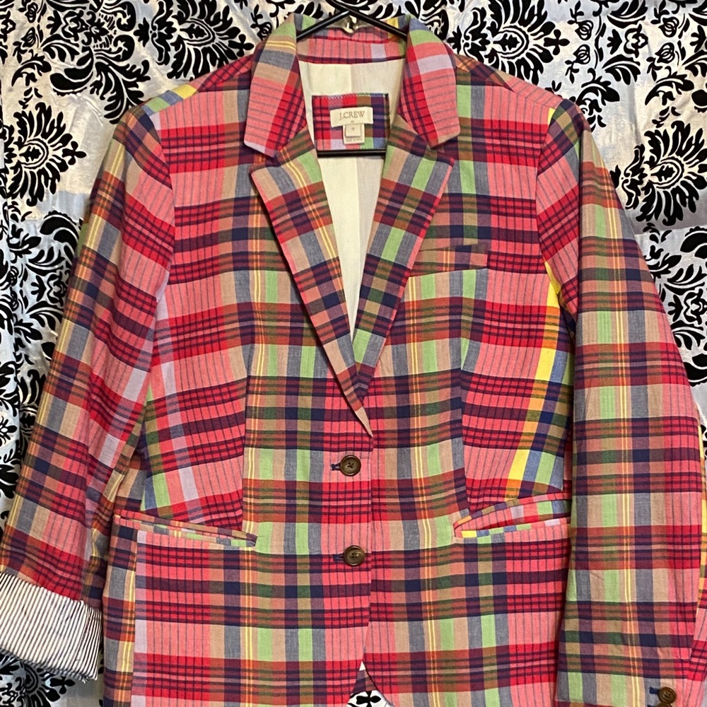 J. Crew blazer pink plaid cotton